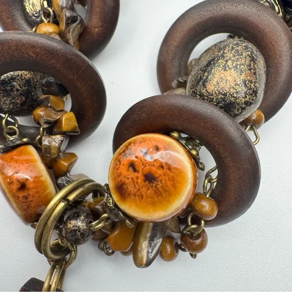 Vintage Rustic Boho Cross Statement Necklace Tiger Eye - Picture 8 of 15